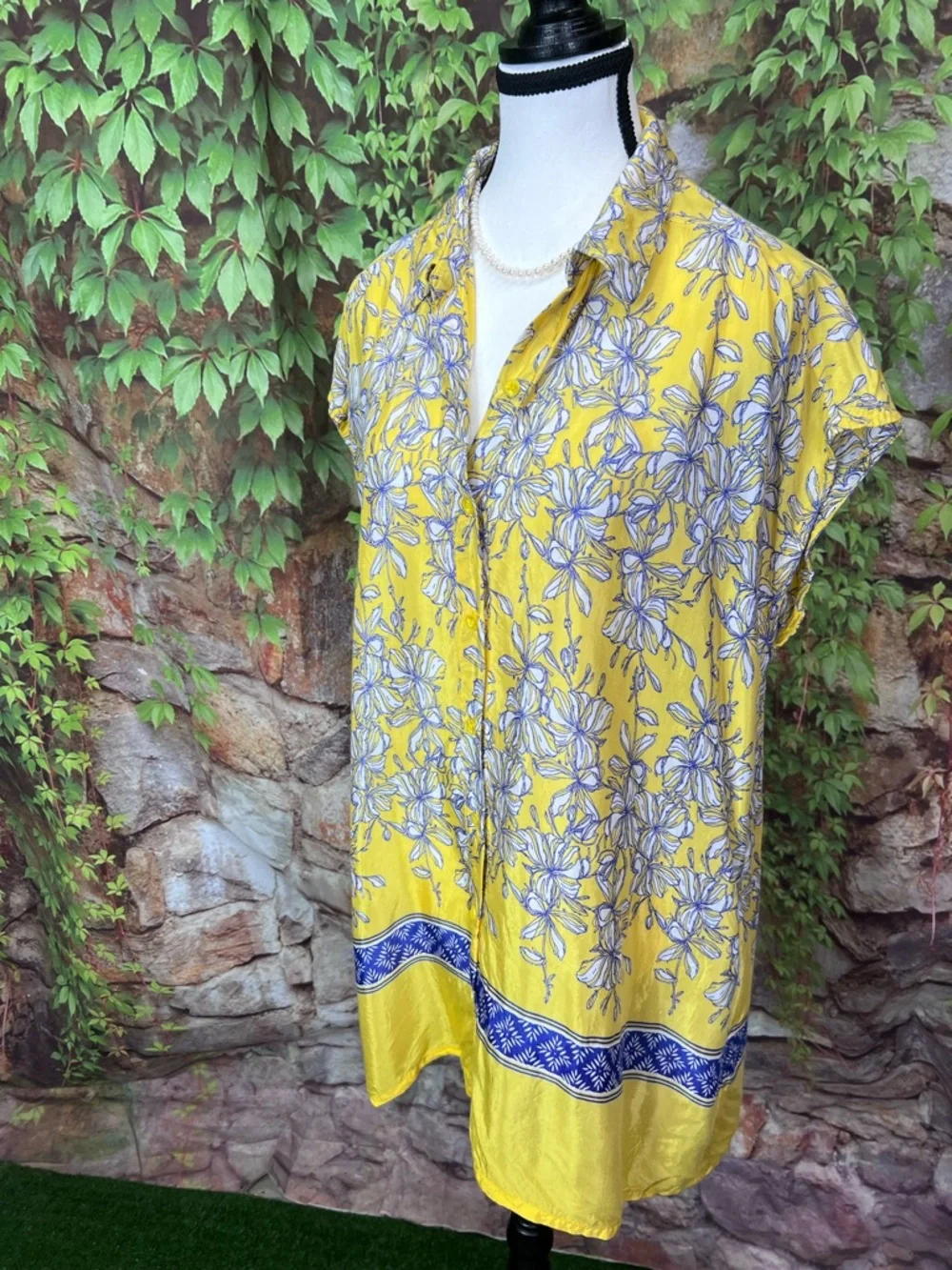 MASAI Scandi Girl Resortwear Yellow and Blue Floral Button Front Mini Dress, M - Picture 3 of 10